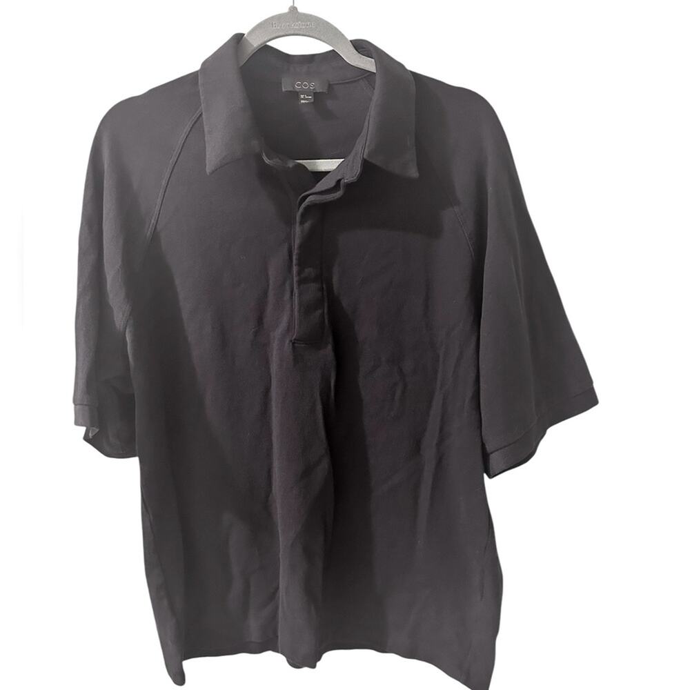 COS Men's Knit Cotton Polo NWOT Navy Concealed Button Front, size EU M (38-40)